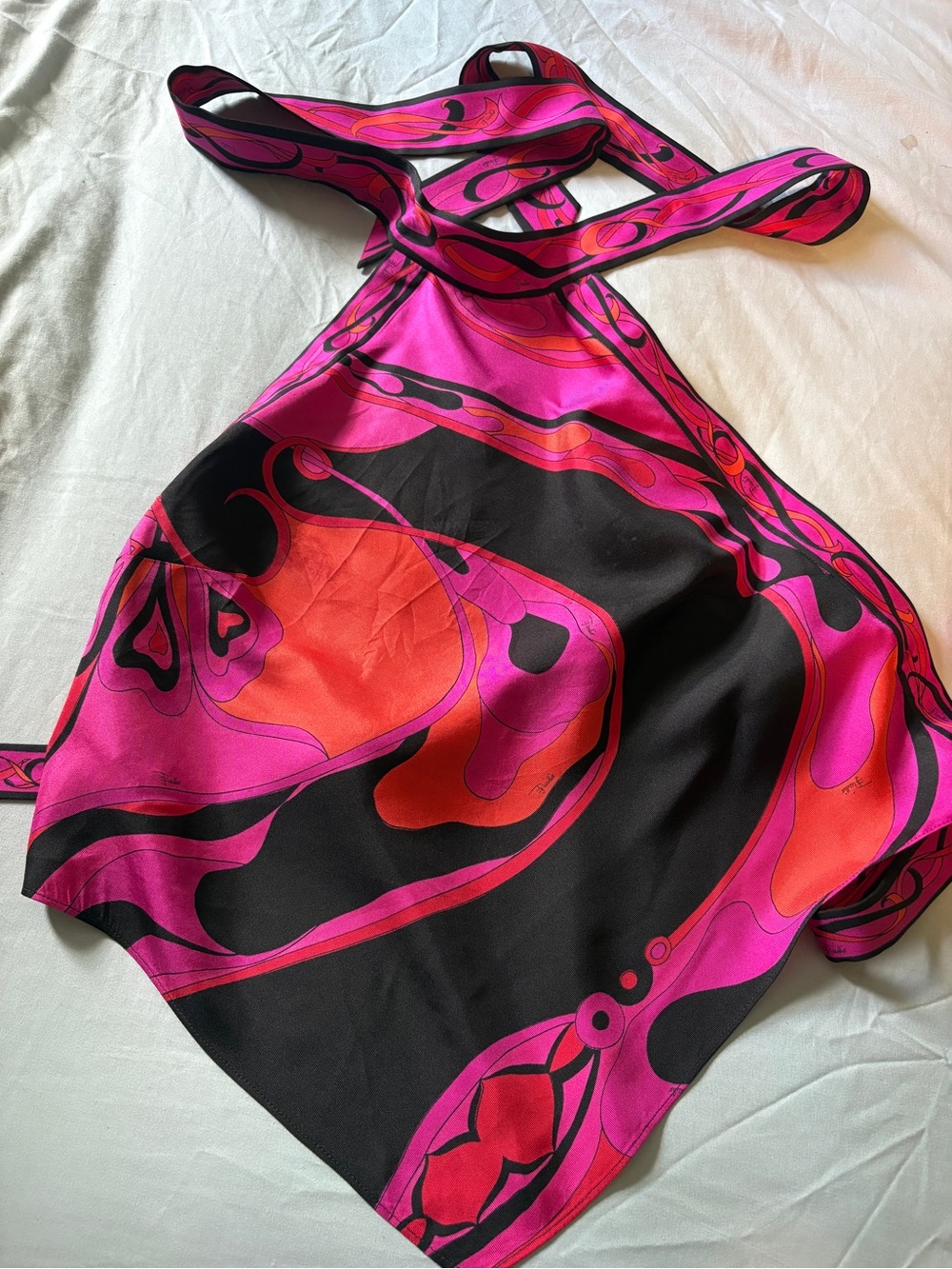 Emilio Pucci Pink, Black & Red Abstract Halter Top